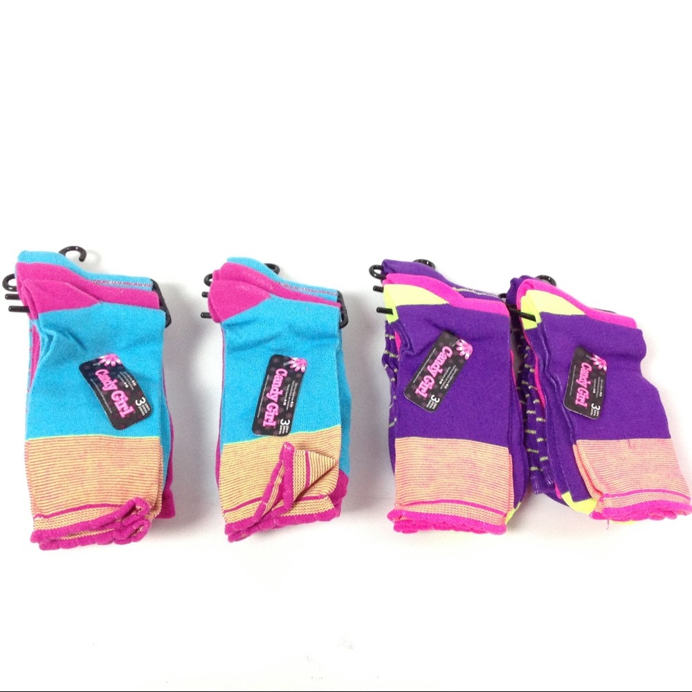 12 Pairs Candy Girl Socks Pink Blue Crew 9-11